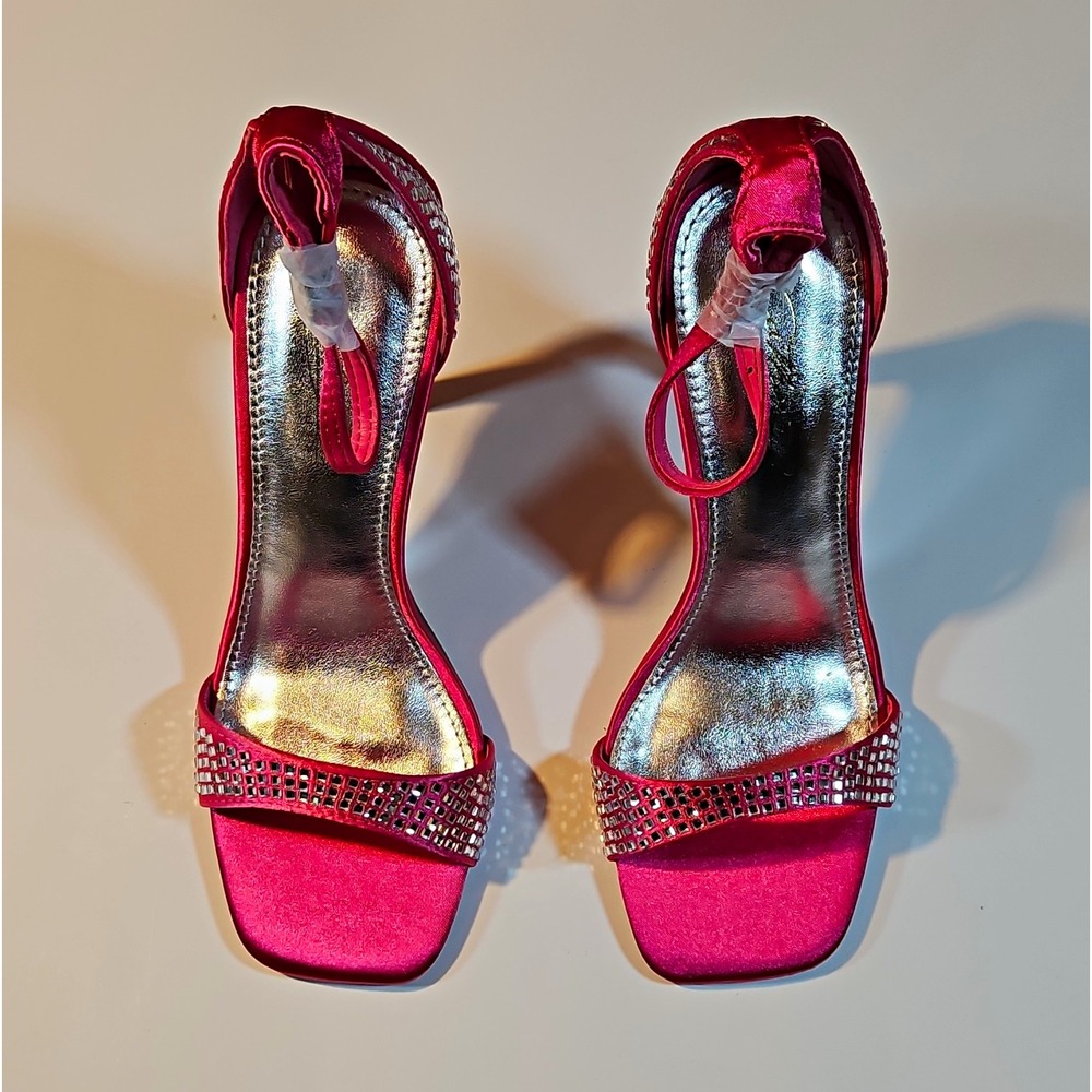 Cathy Din Fuchsia Synthetic Strappy Open Toe Ankle Strap Rhinestone Heel 6.5